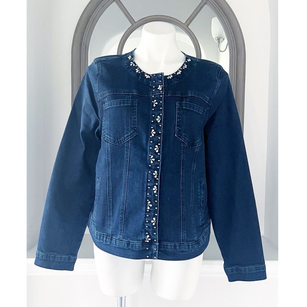LAURA Embellished Snap-Button Front Jean Jacket, Blue Size 14 New w/Tag